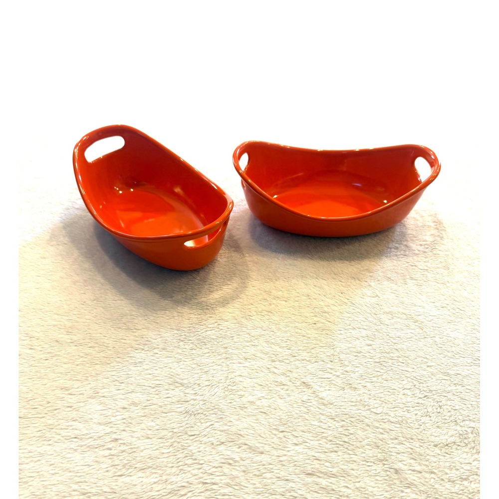 Rachael Ray Orange Stoneware Au Gratin Oval Baking Dishes 12oz Set of 2 G014